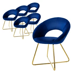 Esszimmerstuhl 6er Set mit runder Rückenlehne Blau aus Samt mit goldenen Metallbeinen ML-Design 5886