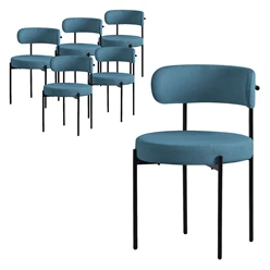 Esszimmerstuhl 6er Set mit Teddystoff mit Rückenlehne Blau Küchenstuhl ML-Design 5886