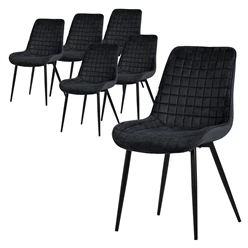 Esszimmerstuhl 6er Set Schwarz mit Samtbezug und Stahlbeinen Küchenstuhl mit Rückenlehne ML-Design 5886