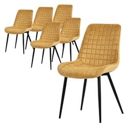 Esszimmerstuhl 6er Set Senfgelb mit Samtbezug und Stahlbeinen Küchenstuhl mit Rückenlehne ML-Design 5886