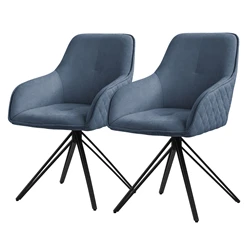 Esszimmerstuhl drehbar 2er Set Blau aus Textil Webstoff Küchenstuhl mit Rücken- und Armlehne ML-Design 5886