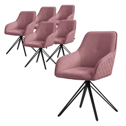 Esszimmerstuhl drehbar 6er Set Altrosa aus Textil Webstoff Küchenstuhl mit Rücken- und Armlehne ML-Design 5886