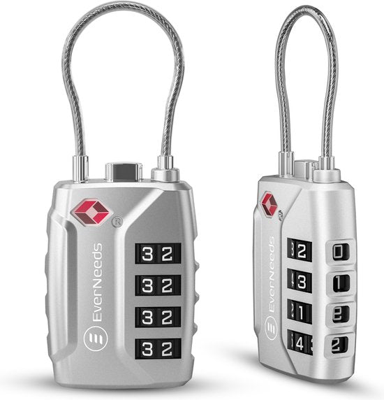 EverNeeds Kofferschloss - TSA-Schloss - 4-stelliges Vorhängeschloss - Zahlenschloss - Silber - 2 Stück Elektronik