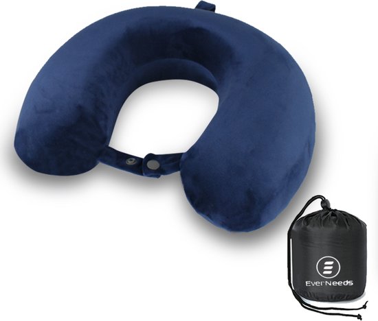 EverNeeds - Nackenkissen - Reisekissen für Flugzeug und Auto - U-Form - Memory Schaum - Blau Hobby & Sport