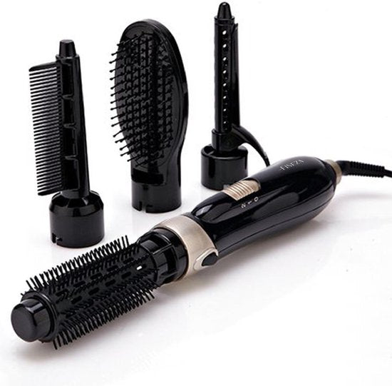 Fineza - Haartrocknerbürste - Haarbürste - Haartrockner - 4-in-1-Set - Haartrocknerbürste - Rundbürste - Lockenbürste - Stylingbürste - 4 Aufsätze - Schwarz Schön & Gesund