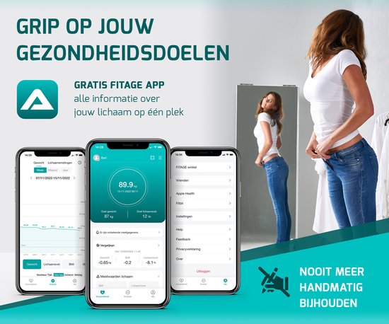 FITAGE LED Weegschaal Personenweegschaal Digitaal - Slimme Weegschaal met 17x Lichaamsanalyse - Weegschalen - FITAGE App Schön & Gesund