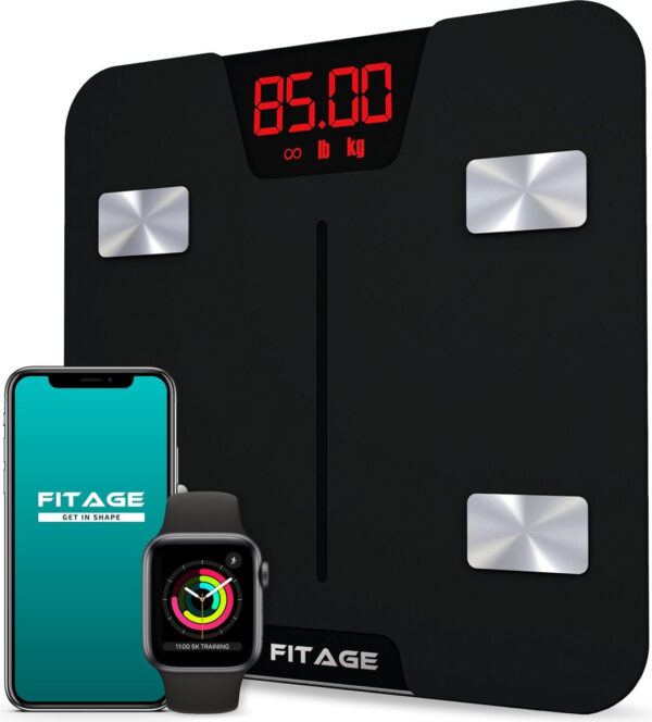 FITAGE - Smart Waage - mit App - misst 17 Körperwerte - Schwarz Hobby & Sport