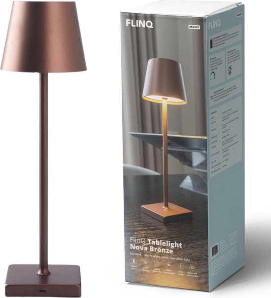 FlinQ Tischleuchte Nova - Wiederaufladbare Tischleuchte - Tischleuchte für das Schlafzimmer - Wiederaufladbar - Dimmbar mit Memory-Modus - 3 Lichtarten - 38cm - Weiß Wohnen & Kochen