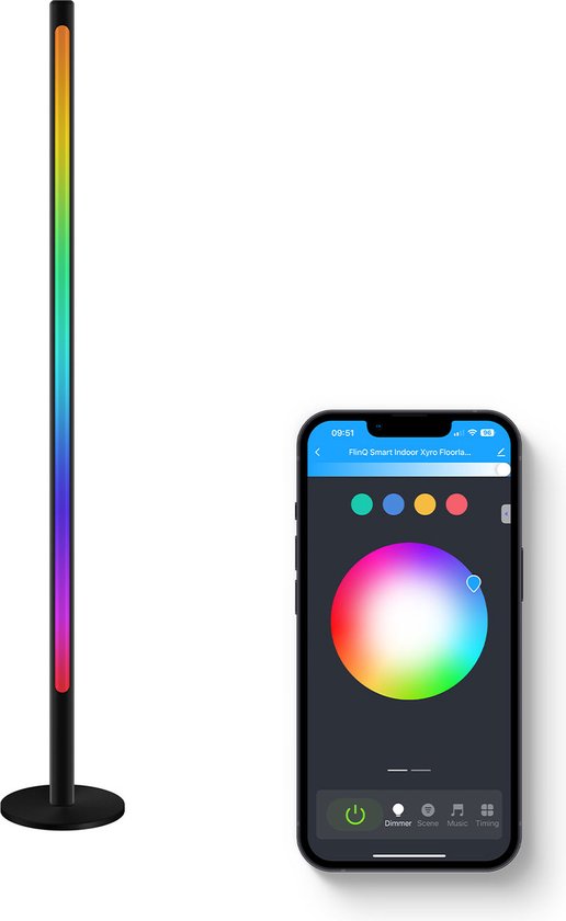 FlinQ Xyro LED Smart Stehleuchte - Stehleuchte - Alexa & Google Assistant - RGB - Schwarz Wohnen & Kochen