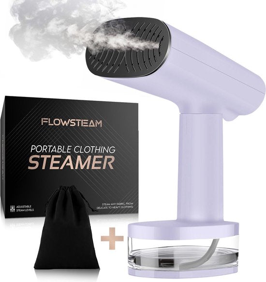 FLOWSTEAM® Luxury Clothes Steamer - Hand Steamer - Steamer Clothes - Lavender Edition - Inklusive Aufbewahrungsbeutel Kleidung
