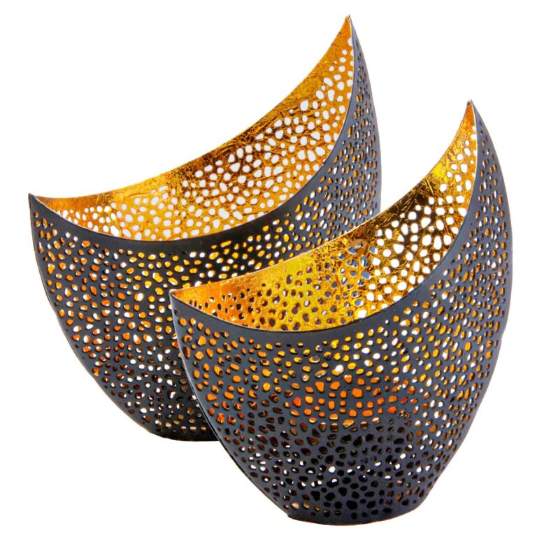 Gadgy Teelichthalter Oriental - 2er Set - 16 und 14.5cm - Teelichthalter - Schwarz/Gold - Metall Wohnen & Kochen