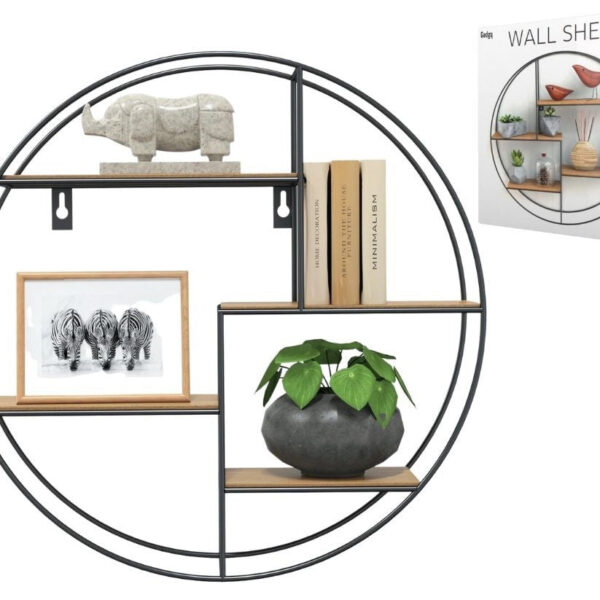 Gadgy Wandregal Industrial - Rund mit 4 Holzböden - Wandregale - Wanddekoration Industrial - Wanddekoration Metall - Ã˜ 42x10 cm Wohnen & Kochen