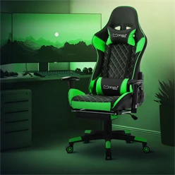 Gamingstuhl mit ausziehbarer Fußstütze 2D Armlehne Schwarz/Grün aus Kunstleder ML-Design 2045