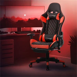 Gamingstuhl mit ausziehbarer Fußstütze 2D Armlehne Schwarz/Rot aus Kunstleder ML-Design 2045