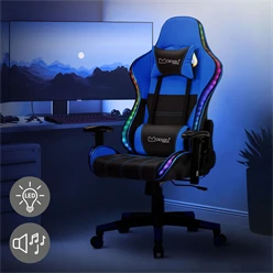 Gamingstuhl mit RGB Beleuchtung & Bluetoothboxen Schwarz/Blau aus Kunstleder ML-Design 2045
