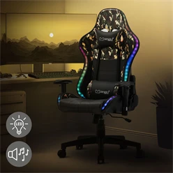 Gamingstuhl mit RGB Beleuchtung & Bluetoothboxen Schwarz/Camouflage aus Kunstleder ML-Design 2045