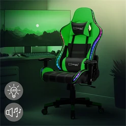 Gamingstuhl mit RGB Beleuchtung & Bluetoothboxen Schwarz/Grün aus Kunstleder ML-Design 2045