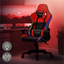 Gamingstuhl mit RGB Beleuchtung & Bluetoothboxen Schwarz/Rot aus Kunstleder ML-Design 2045