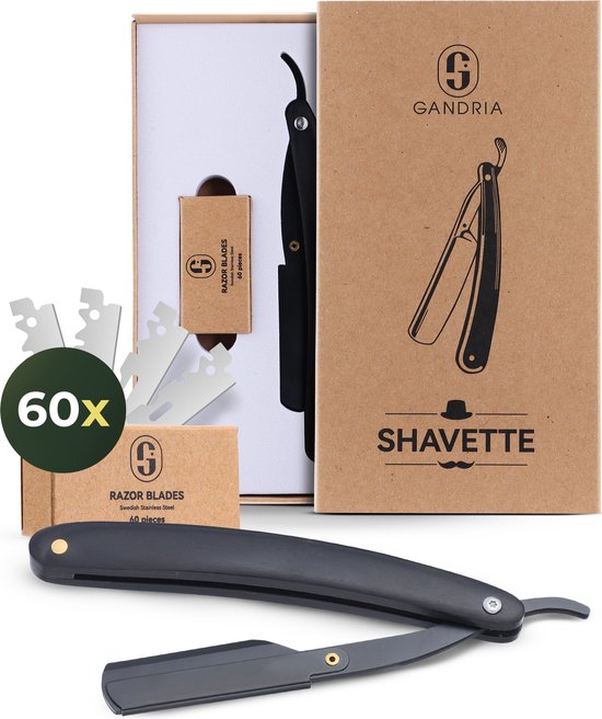 Gandria Shavette Open Razor - Classic Flip Razor - Barbier & Barbiermesser - Sicherheitsrasiermesser - Rasiermesser für Männer - Inkl. 60 Rasierklingen Schön & Gesund