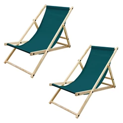 Gartenliege Holz 2er Set Beachstuhl klappbarer Strandstuhl Strandliege Campingliege Sonnenliege Dunkelgrün Klappliegestuhl Relaxliege 4105