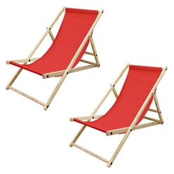 Gartenliege Holz 2er Set Beachstuhl klappbarer Strandstuhl Strandliege Campingliege Sonnenliege Rot Klappliegestuhl Relaxliege 4105