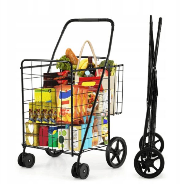 Geräumiger faltbarer Einkaufswagen mit Rädern - 360-Grad-Drehung - Metalltasche Wohnen & Kochen