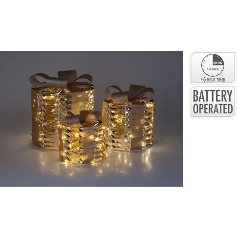 Geschenklampe 3er Set mit LED - 15x20x25cm - GOLD Weihnachten