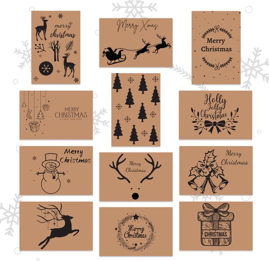 Giftmas - Weihnachtskarten - Grußkarten - 36 Stück - Mit Umschlägen und Aufklebern - 10x15cm - Braun Weihnachten