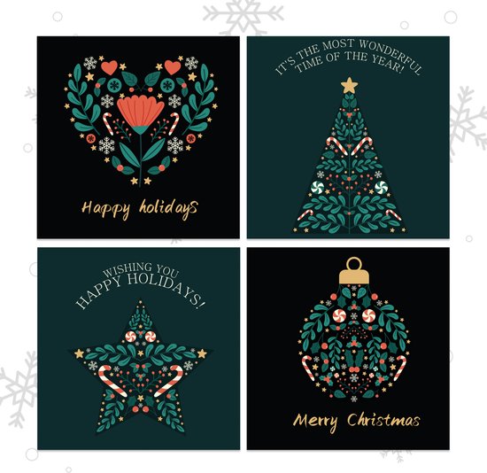 Giftmas Weihnachtskarten - Grußkarten - 52 Stück - Mit Umschlägen und Aufklebern - 10x10cm Vertaald