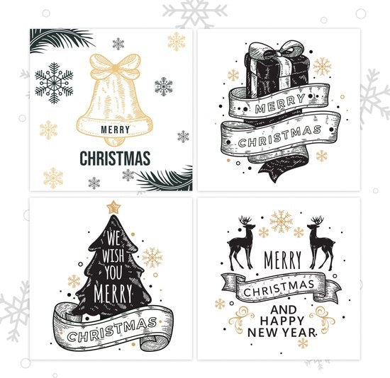 Giftmas Weihnachtskarten - Grußkarten - 52 Stück - Mit Umschlägen und Aufklebern - 10x10cm Weihnachten