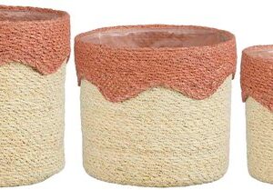 Glimmer Dekorationen Korb Fugo - 20x20x20 cm - Seegras - Rosa - 3er Set Wohnen & Kochen