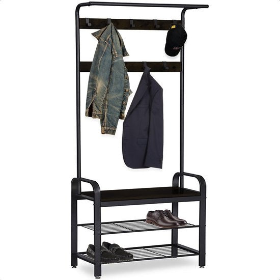 Goliving Garderobe - Garderobenständer - Flurmöbel - Schuhregal - Schuhschrank - Industrieschrank - Metall/Holz - 72 x 34 x 183 cm - Schwarz Wohnen & Kochen
