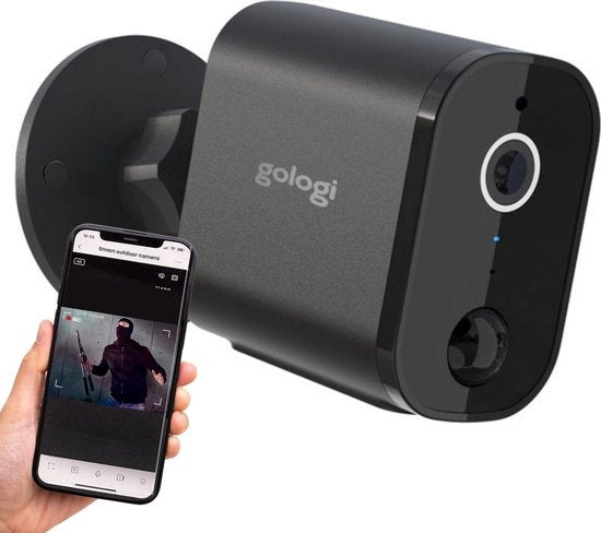 Gologi Drahtlose Kamera auf Batterie - Sicherheitskamera - Mit Nachtsicht - Wifi Kamera - Sicherheitskamera - Wiederaufladbar - Niederländischsprachige App - Schwarz Haus & Garten