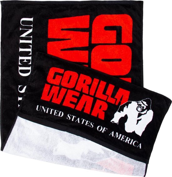 Gorilla Wear Gym Handtuch mit Anti-Rutsch-System - Schwarz/Rot Hobby & Sport