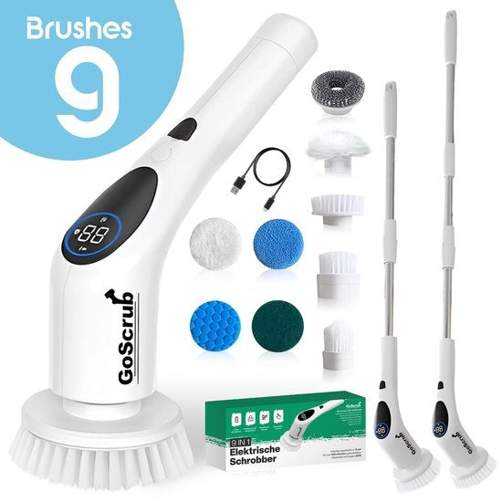 GoScrubÂ® Cleaning King V2 - Elektrische Reinigungsbürste - Elektrische Schrubbbürste - für Bad oder Küche - Schrubber mit Griff - 9 Aufsätze Wohnen & Kochen