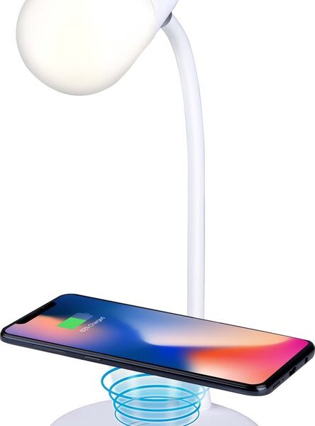 Grundig Schreibtischlampe Led 3-in-1 - kabelloses Handy-Ladegerät mit Qi-Technologie - Bluetooth-Lautsprecher - Leselicht - Weiß Wohnen & Kochen