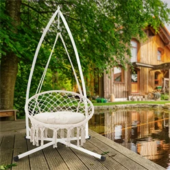 Hängesessel mit Gestell Beige aus Baumwolle bis 120 kg ML-Design 7197