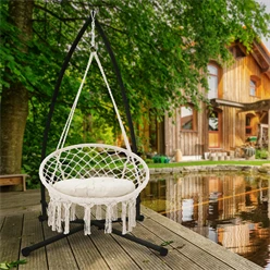 Hängesessel mit Gestell Ø 80cm Beige aus Baumwolle bis 120 kg ML-Design 7197