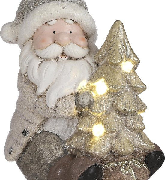 Haus der Jahreszeiten Weihnachtsmann Statue mit Lichtern - L22.5 x B21.5 x H25.5 - Grau Weihnachten
