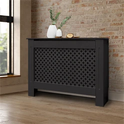 Heizkörperverkleidung 112x19x82 cm Raute Schwarz aus MDF 586