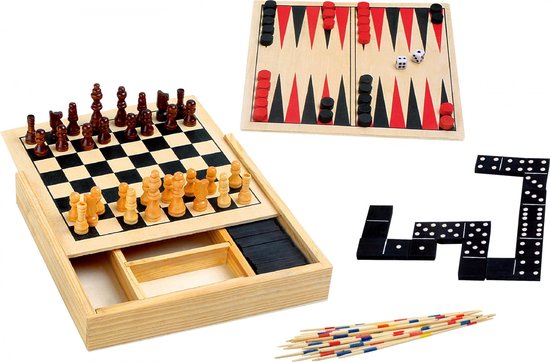 Hölzerne Spielschachtel 4-in-1 Vertaald