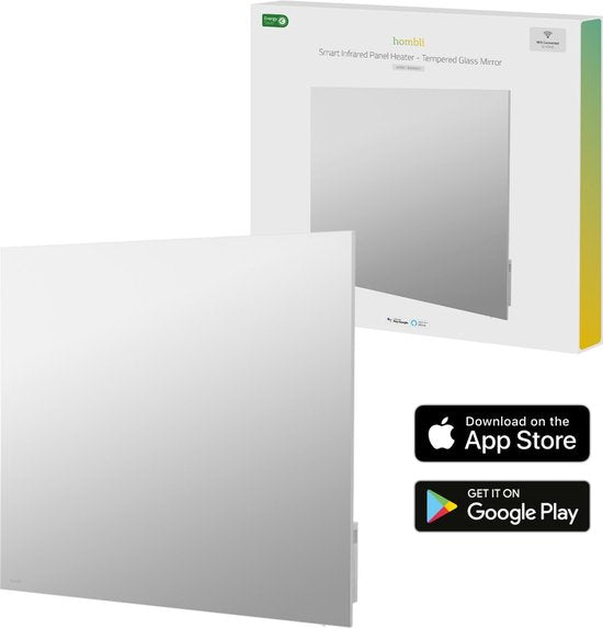 Hombli Smart Mirrored Infrarot-Flächenheizkörper - 400 Watt - Smart App - Integrierter Thermostat - 10m² - Wandmontage - Weiß Wohnen & Kochen