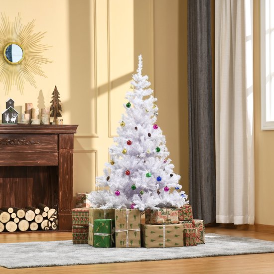 HOMCOM Weihnachtsbaum Weihnachtsbaum 150 / 180 cm PVC 680 Punkte inkl. Dekoration weiß 02-0351 Weihnachten