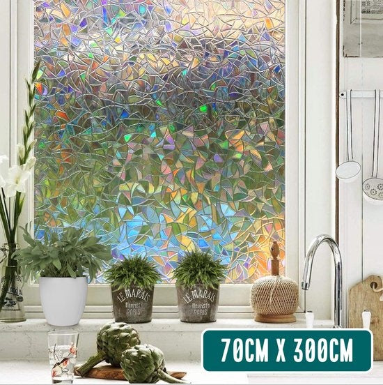 Homewell Raamfolie HR++ 70x300cm - Zonwerend & Isolerend - Statisch Zelfklevende Plakfolie - Regenboog Scherven Vertaald