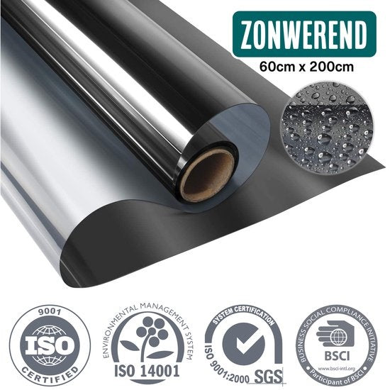 Homewell Sunproof HR Fensterfolie 60x200cm - Statische Isolierfolie mit Spiegeleffekt - Schwarz (inkl. Rakel) Wohnen & Kochen