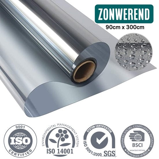 Homewell Sunproof HR Fensterfolie 90x300cm - Statische Isolierfolie mit Spiegeleffekt - Silber (inkl. Rakel) Wohnen & Kochen