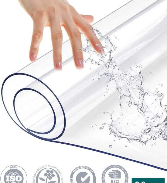 HOMEWELL Tafelbeschermer Transparant Glashelder 90x160cm - Doorzichtig Tafelzeil - Tafelkleed - Anti Slip en Hittebestendig - 2
