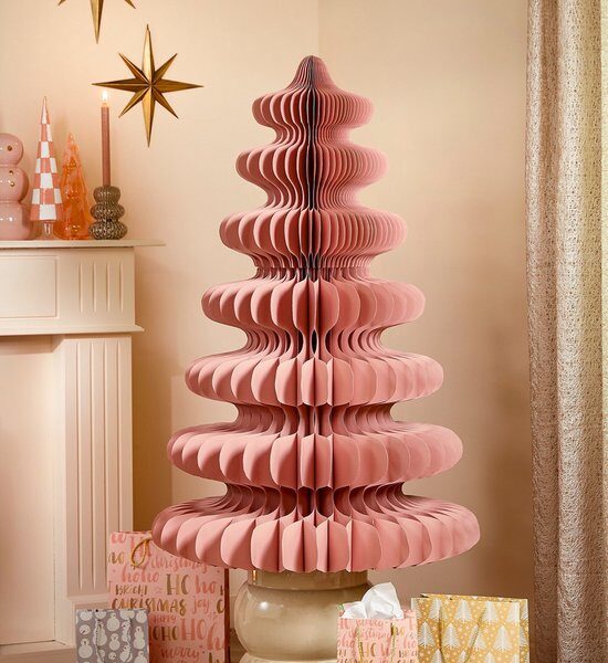 House of Seasons Dekoration Weihnachtsbaum - H120 x Ø82 cm - Papier - FSC Mix - Rosa Weihnachten