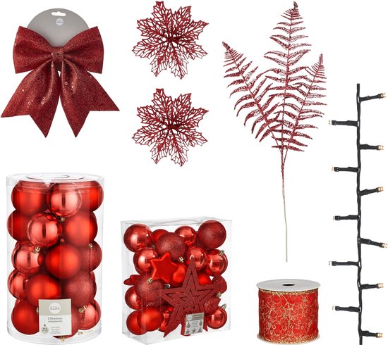 House of Seasons Weihnachtsbaumschmuck-Set - 100 Teile - Rot Weihnachten