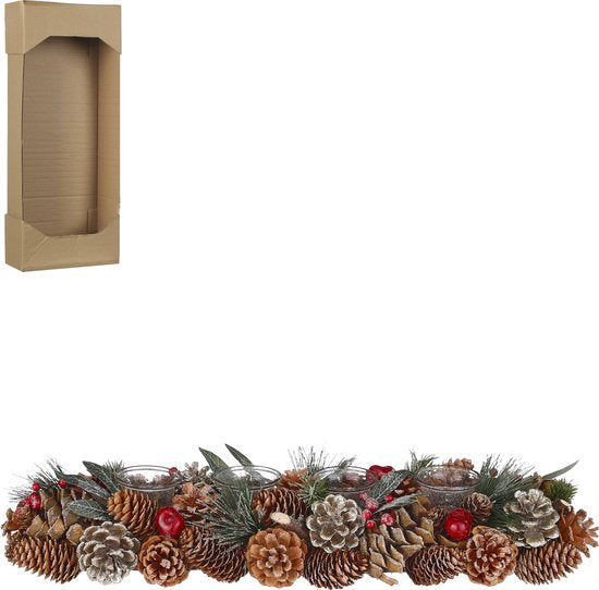 House of Seasons Weihnachtsgesteck mit Teelichthalter - L54 x B17 x H9 cm - Grün Weihnachten